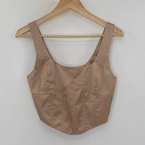 Elodie Mocha Satin Corset Tank Top Style ELTY3286 Women's Size S